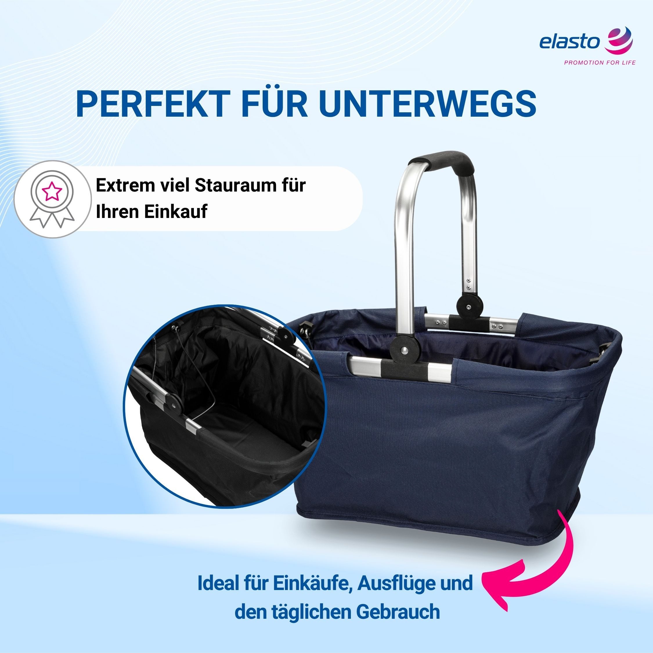 elasto Tragetasche Einkaufskorb mit Henkel ca. 30 L - faltbarer Korb – Bild 4 von 5