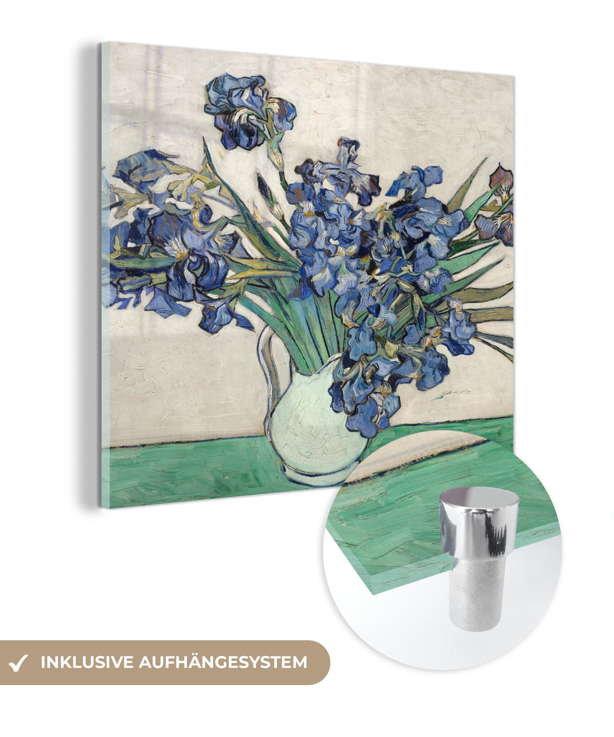 MuchoWow Acrylglasbild Stilleben mit Schwertlilien - Gemälde von Vincent van Gogh, (1 St), Glasbilder - Bilder auf Glas Wandbild - Foto auf Glas - Wanddekoration