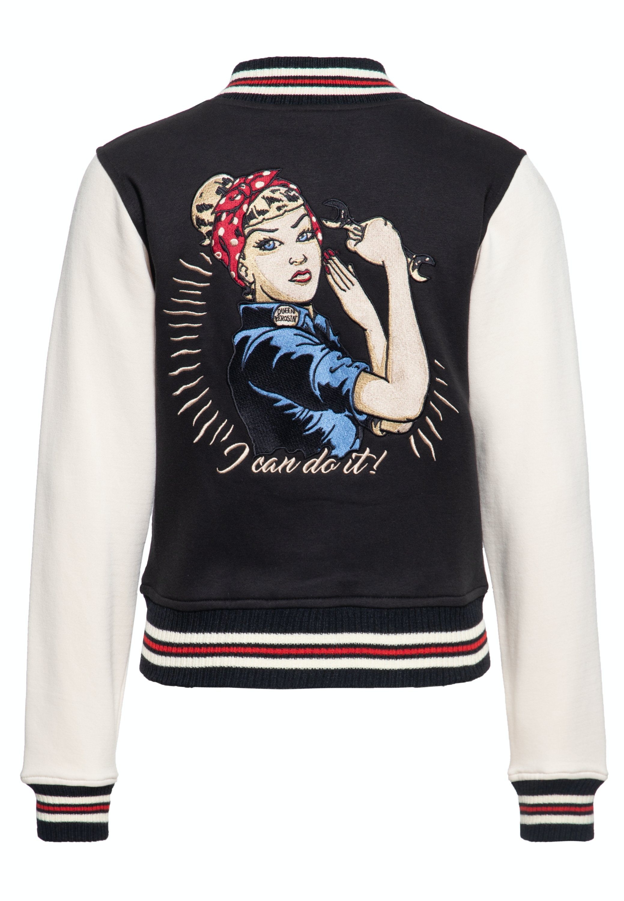 QueenKerosin Collegejacke I Can Do It (1-St) Mit hochwertiger Vintage Stickerei am Rücken