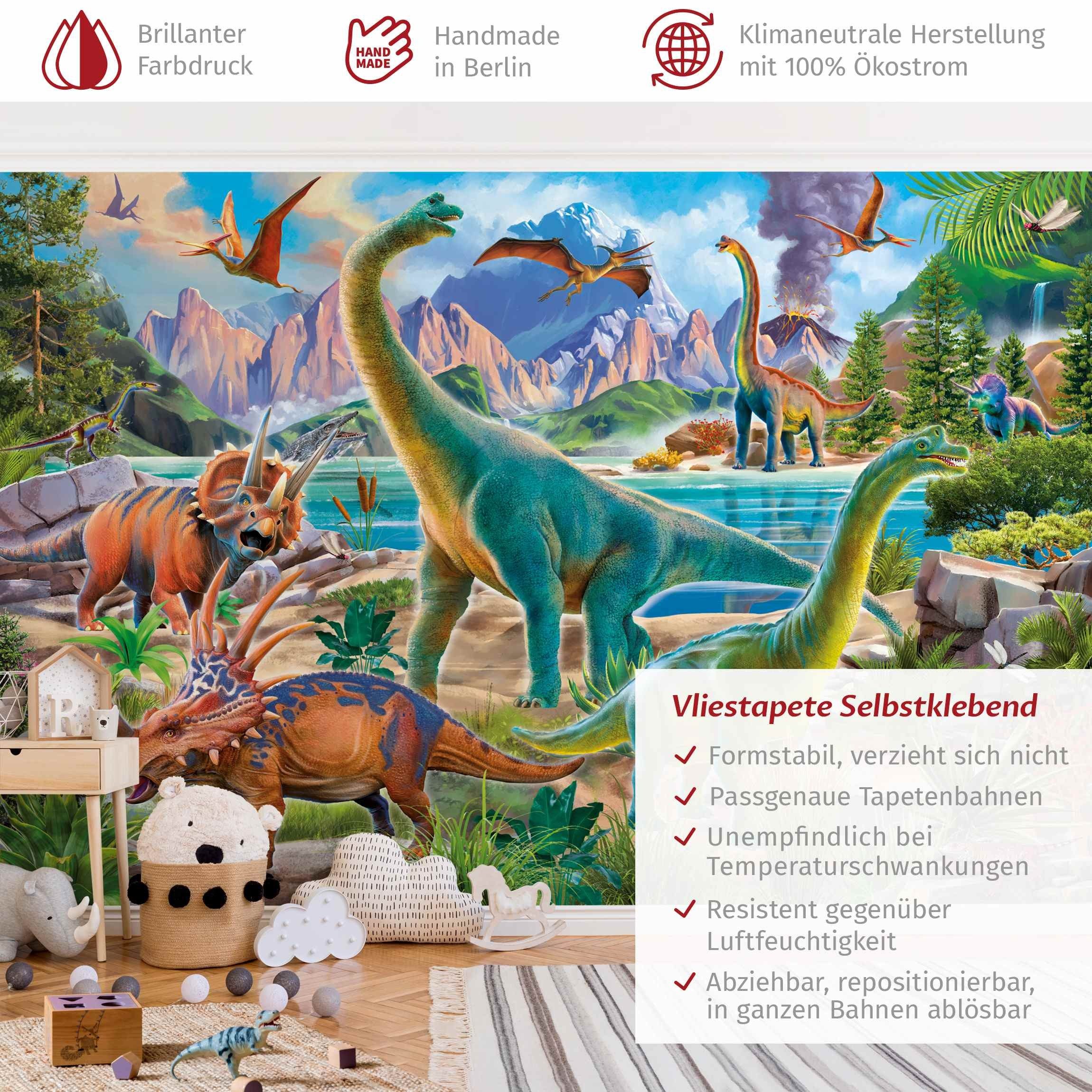 Bilderdepot24 Kindertapete Kinderzimmer Brachiosaurus Tricaterops Kinder günstig online kaufen