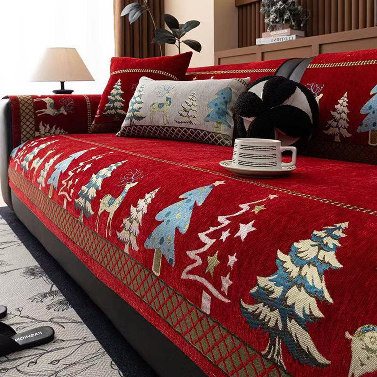 Bellaro Life Sofaschoner Weihnachts-Sofaschoner Set: Rot-Grün Muster, Hund günstig online kaufen