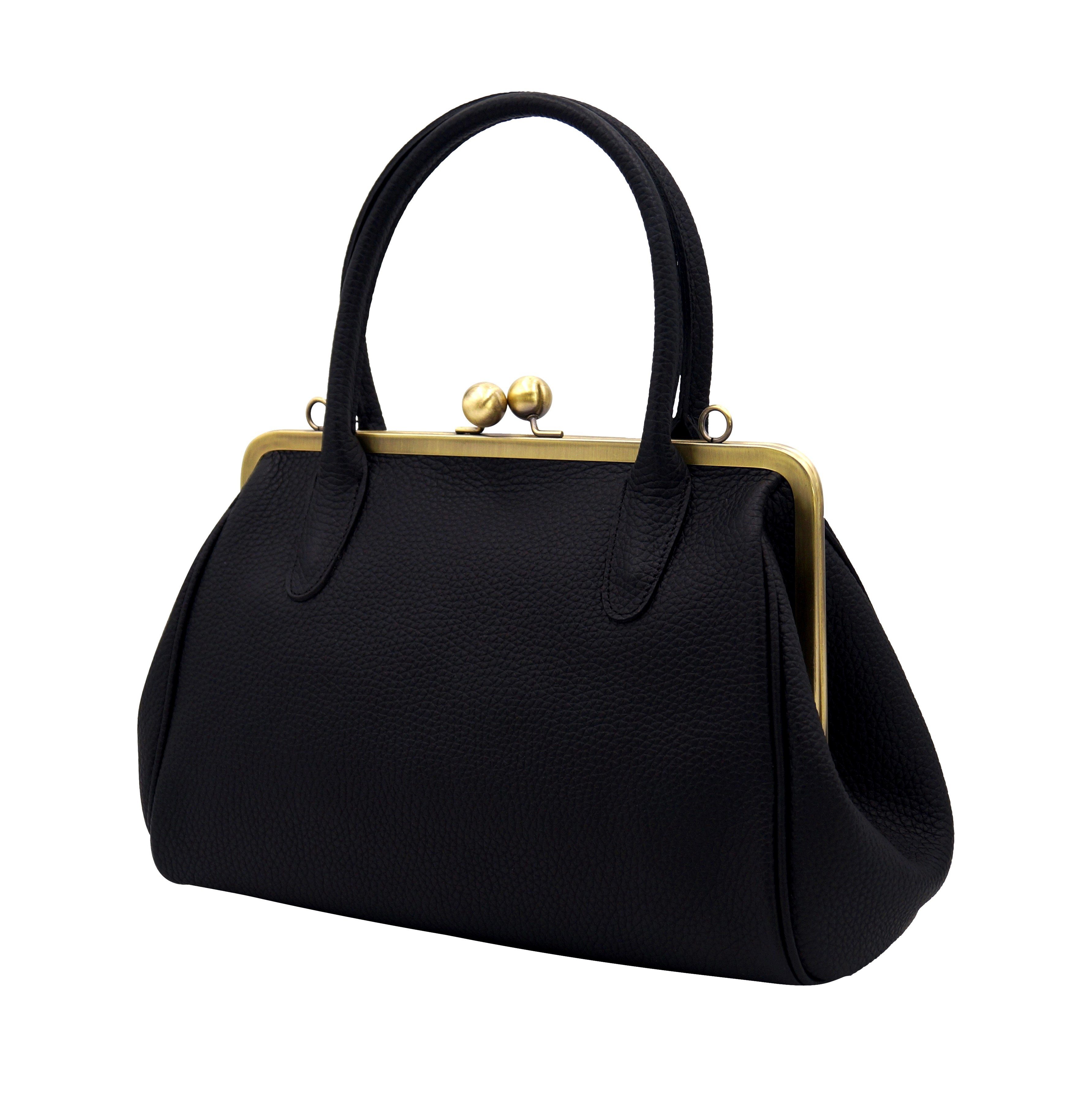 Taschenkinder Handtasche Handtasche "Marie", Damentasche, Schultertasche, Vintage Stil, Retro, Echt Leder, Vintage Stil, Retro Bügeltasche, Clipverschluss