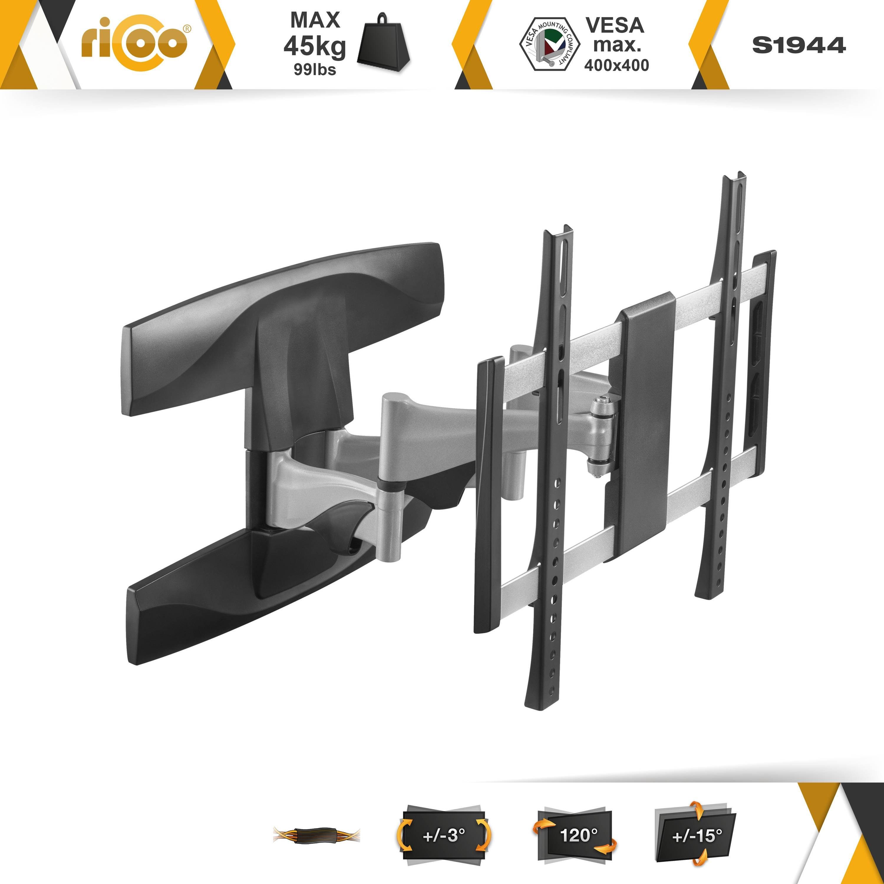 RICOO S1944 TV-Wandhalterung, (bis 400x400) 65 Halter ausziehbar schwenkbar universal Zoll, Fernseher VESA neigbar