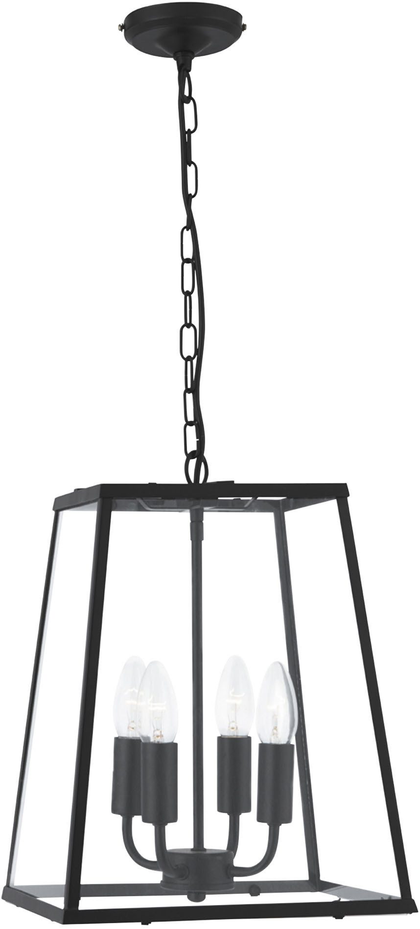 Searchlight Hängeleuchte Lantern Noir 4Lt Pendant - Black Metal & Clear Glass, Leuchtmittel wechselbar