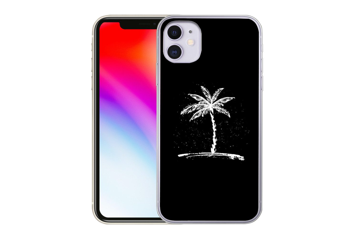 MuchoWow Handyhülle für Apple iPhone 11 Palme - Weiß - Schwarz - Tropisch, Smartphone-Bumper, Print, Handy Schutzhülle Dünn