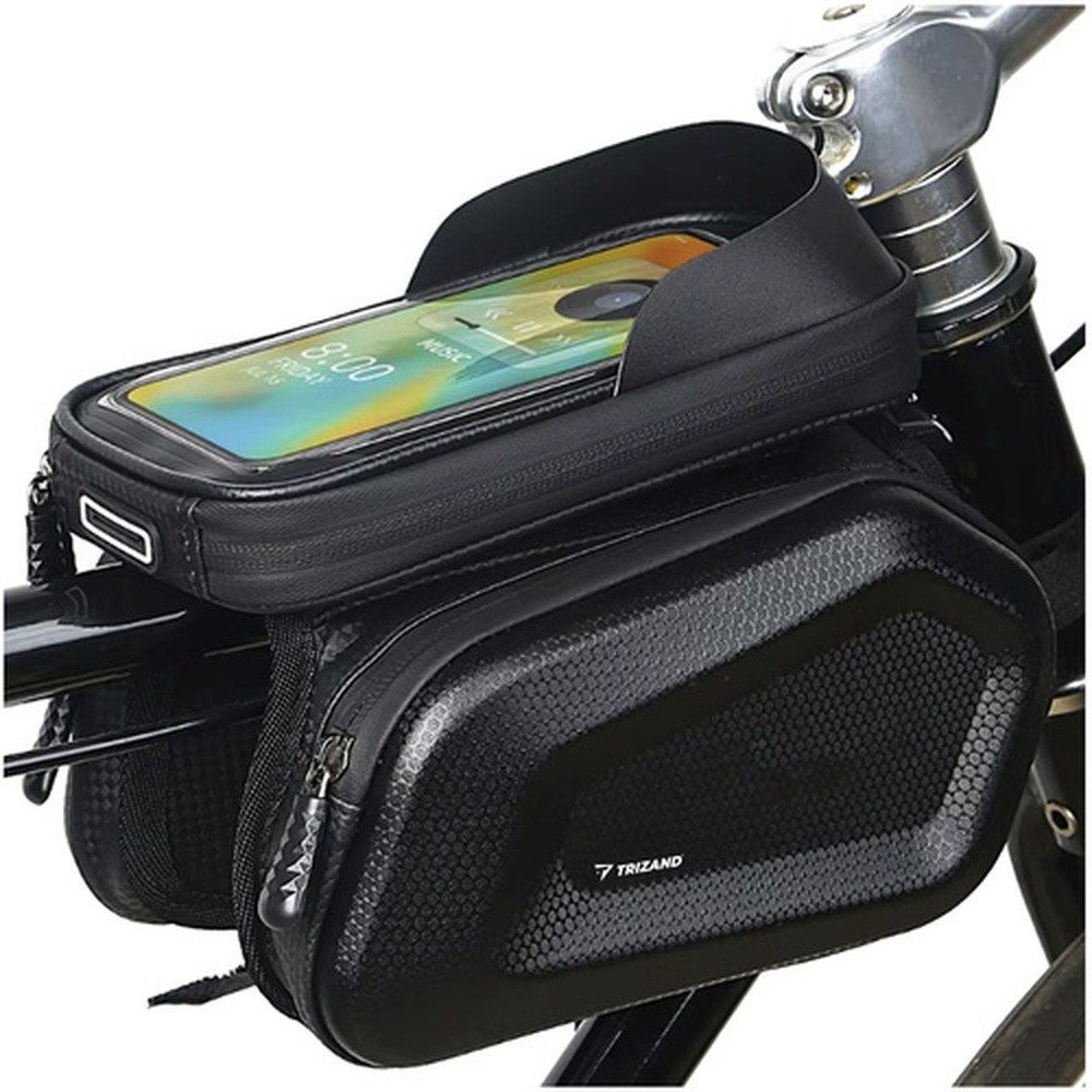 Trizand Fahrradtasche Fahrradtasche Telefontasche (Spar-Set, Touchpanel), Drei verstellbare Klettverschlüsse sichern die Tasche fest am Rahmen