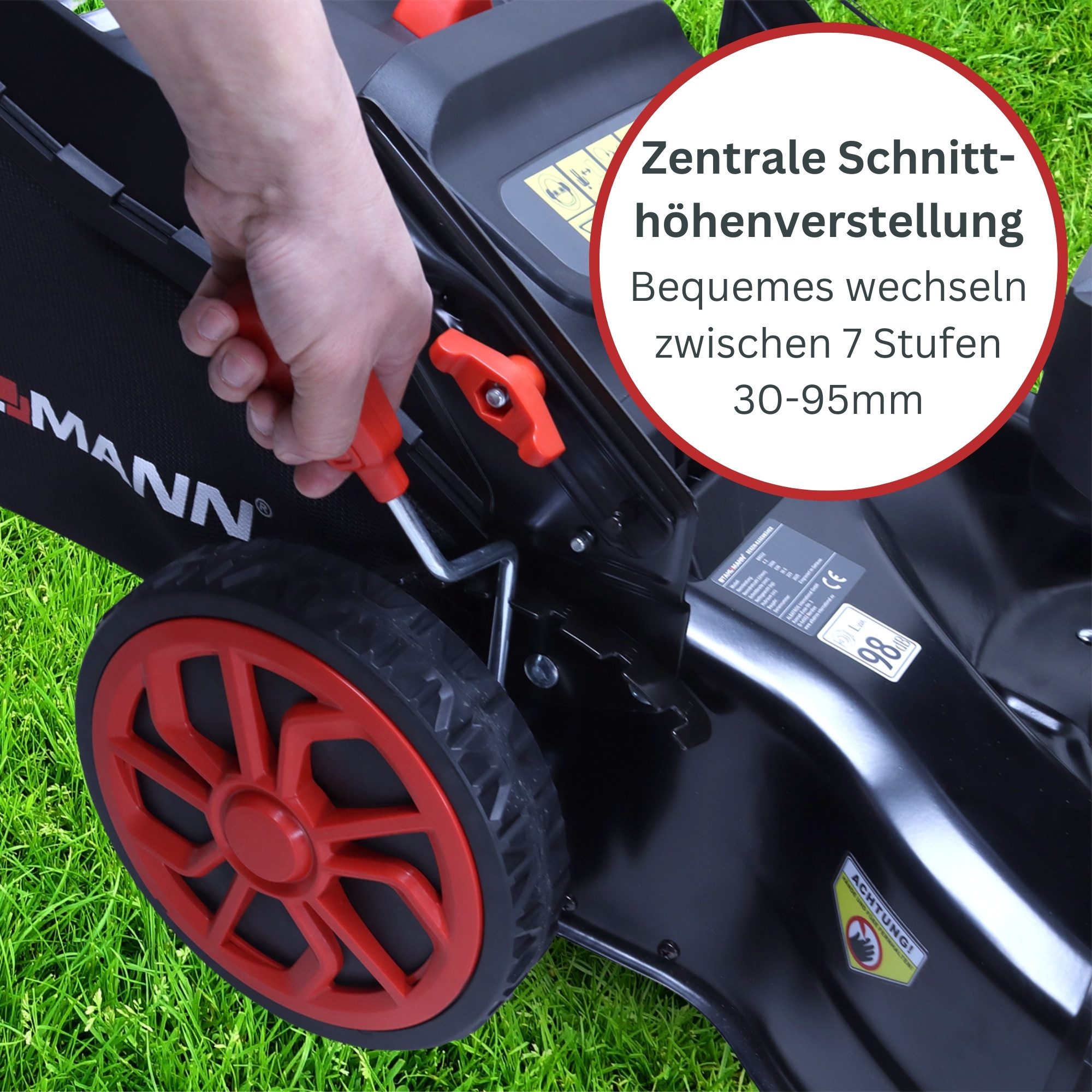 Stahlmann Petrol Lawn Mower BR532 – 7.0 HP (5.1 kW) 224 cc with drive, 53 cm cutting width, mulching, EasyClean, large wheels, 60 L grass catcher