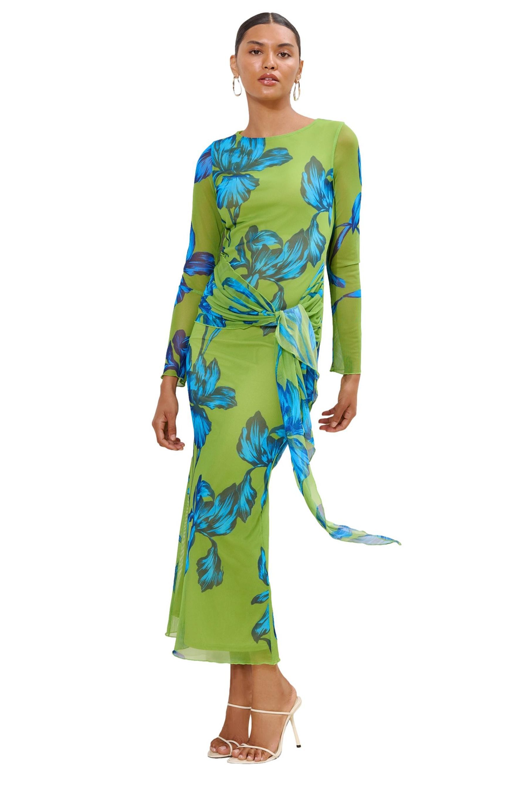 LIPSY Maxikleid Lipsy Maxikleid mit langen Ärmeln, Knoten & Mesh (1-tlg)