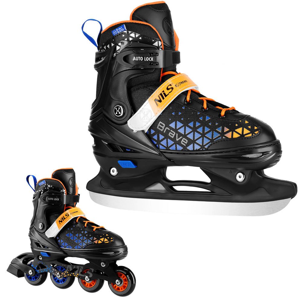 NILS EXTREME Inlineskates Inliner Rollschuhe Schlittschuhe, (Spar-Set, 2-St., 29-33), 2-in-1, austauschbare Hockeykufe, größenverstellbar