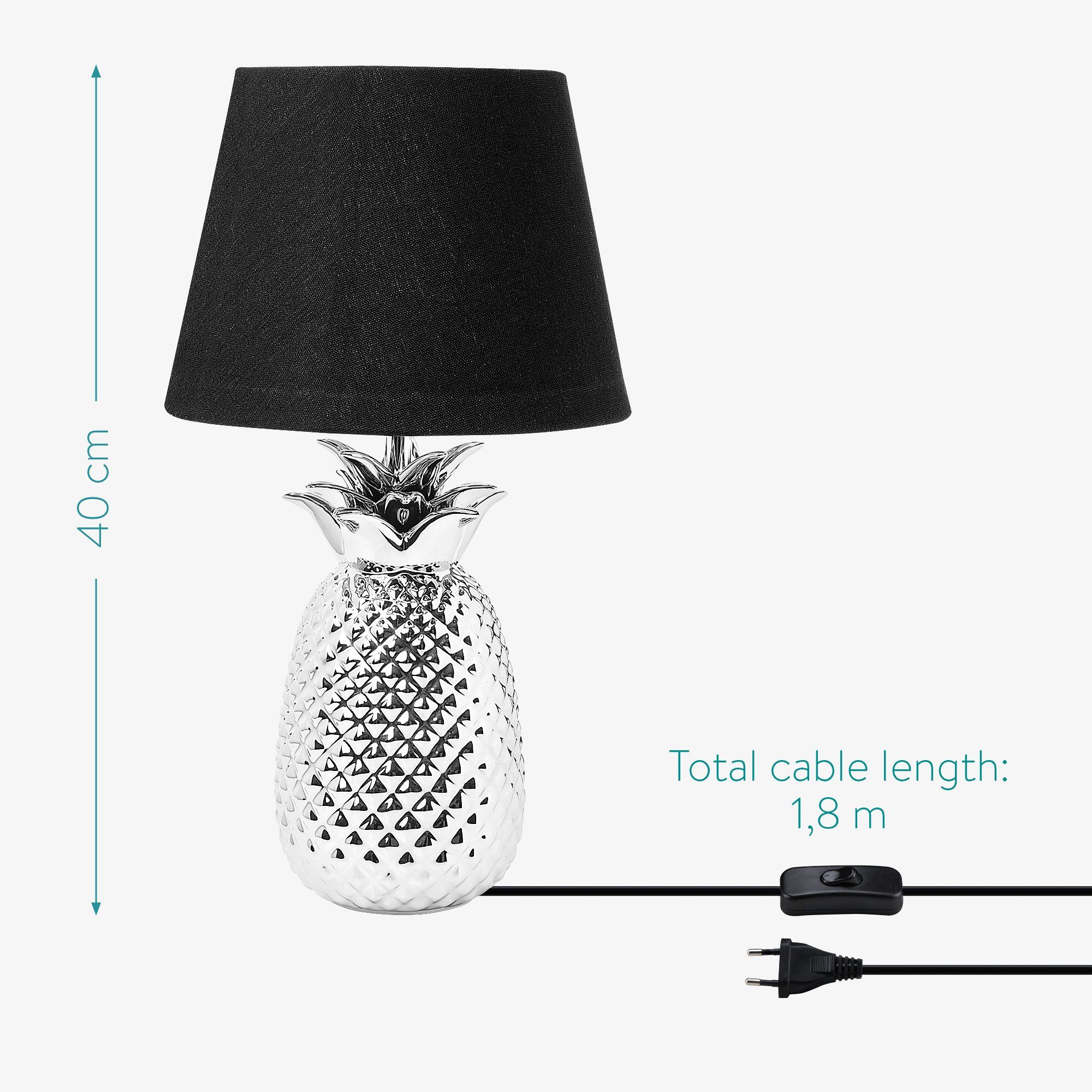 Navaris Tischleuchte Tischlampe Ananas Dekolampe hoch - E27 Silber 40cm Gewinde Design mit 