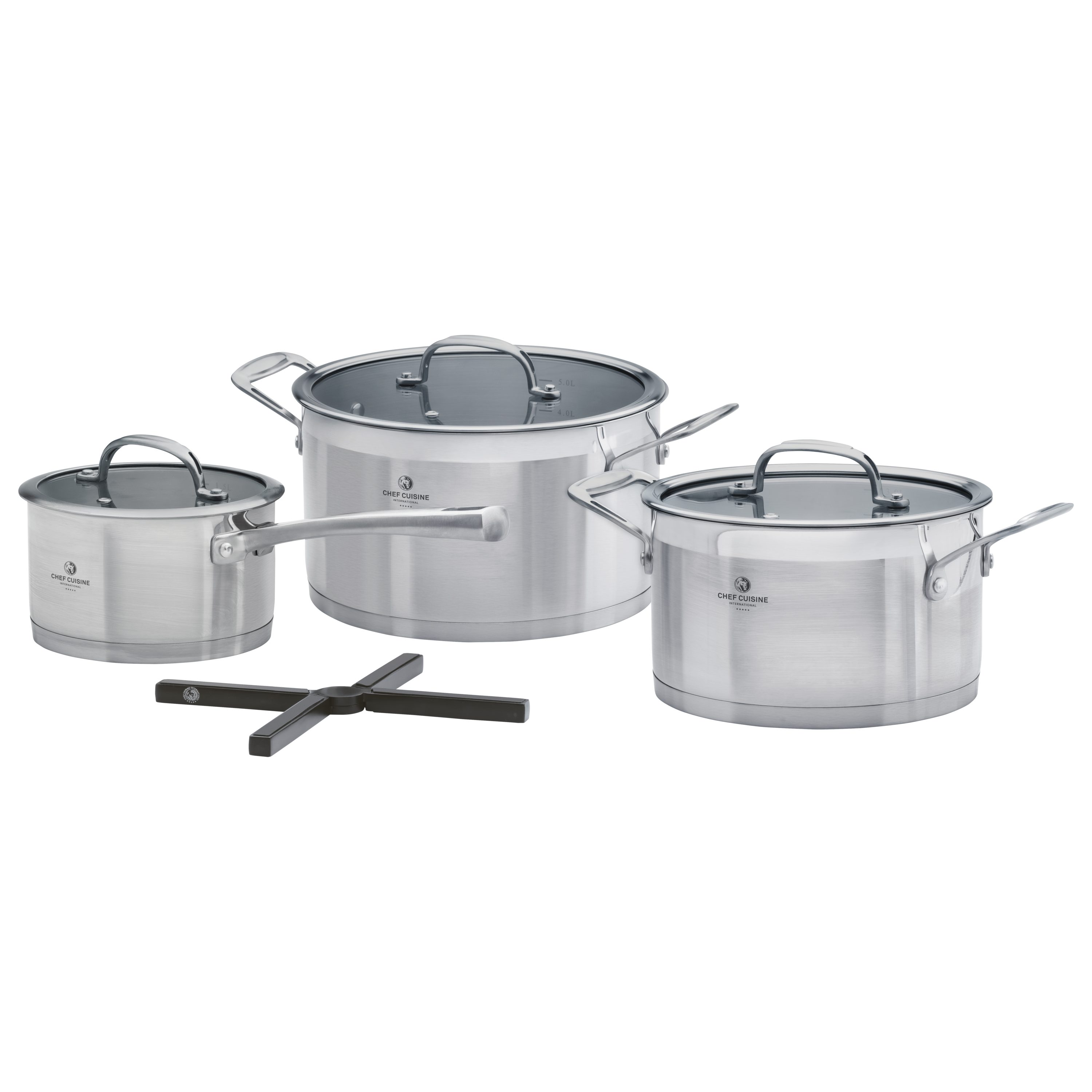 CHEF CUISINE International Topf-Set + gratis Topfuntersetzer, Edelstahl 18/10 (4-tlg)