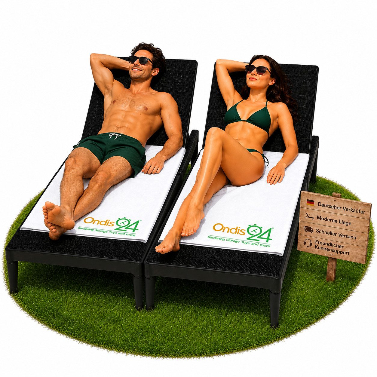 ONDIS24 Gartenliege Sonnenliege Sirolo anthrazit Rattanoptik aus UV-beständigem Kunststoff, 2 St., 60 x 186 x 29 cm mit verstellbarer Rückenlehne für Terrasse & Pool