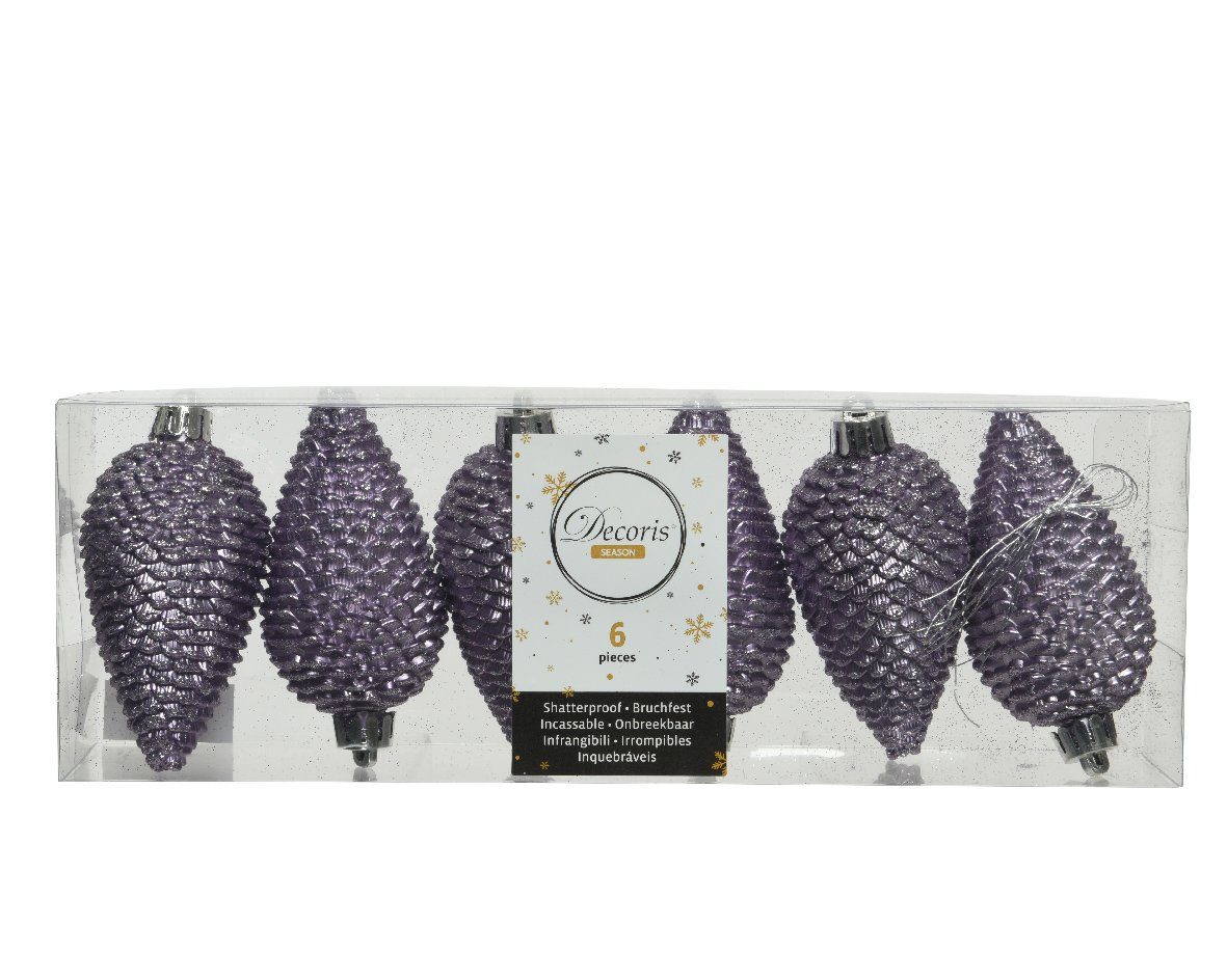 Kaemingk Christbaumschmuck, Christbaumschmuck Zapfen 8cm Kunststoff 6 Stück - Heidelila