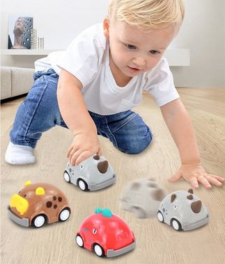 XDeer Autorennbahn Dinosaurier Spielzeug ab 2 3 4 Jahre, 4 in 1 Dino Truck für Kinder, mit Brüllen Sound & Lichter, Reibungsbetrieben Autotransporter