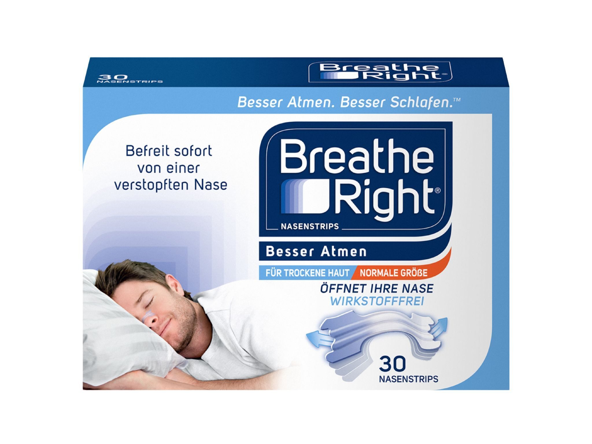 Besser Atmen Breathe Right® Nasenpflaster Nasenstrip transparent (1x30St, 30 St), öffnen die Nase für ein leichteres Atmen
