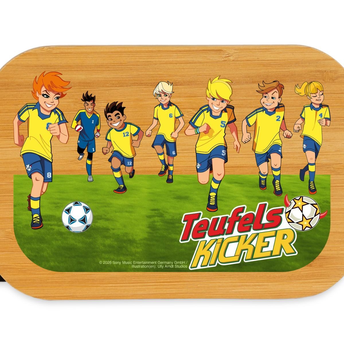 Spreadshirt Lunchbox Teufelskicker Fußballmannschaft Beim Kicken Brotdose mit Bambusdeckel, Edelstahl, Bambus