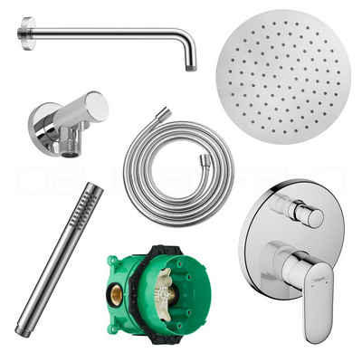 hansgrohe Duscharmatur Vernis Blend (Unterputz Duschsystem, inkl. DEUSENFELD Brauseset, Regendusche Ø30cm, Wandarm, inkl. IBOX) hochglanz verchromt