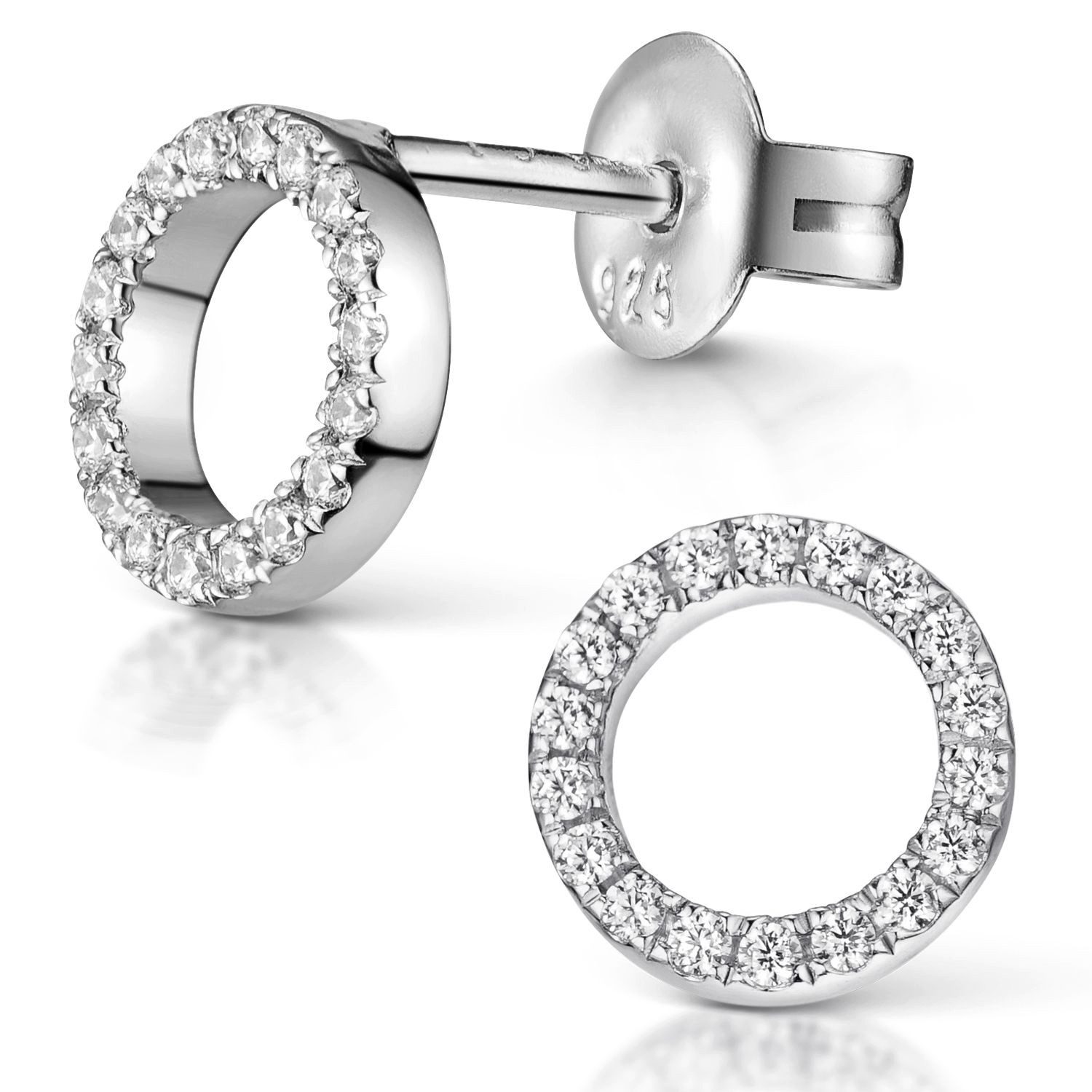 Materia Paar Ohrstecker Kreis Ohrstecker Silber mit Zirkonia 8mm SO-439, 925 Sterling-Silber, rhodiniert