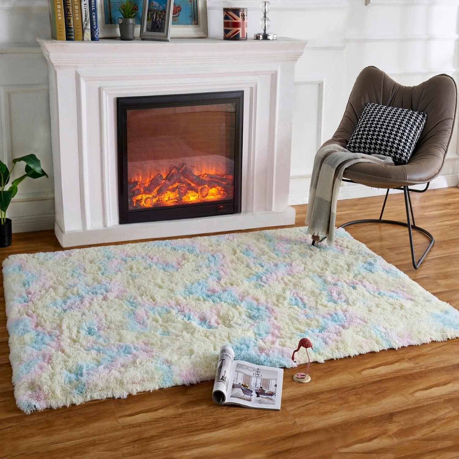LuxusKollektion Fellteppich Flauschiger Regenbogen Teppich 160x230, rechteckig, Höhe: 40 mm