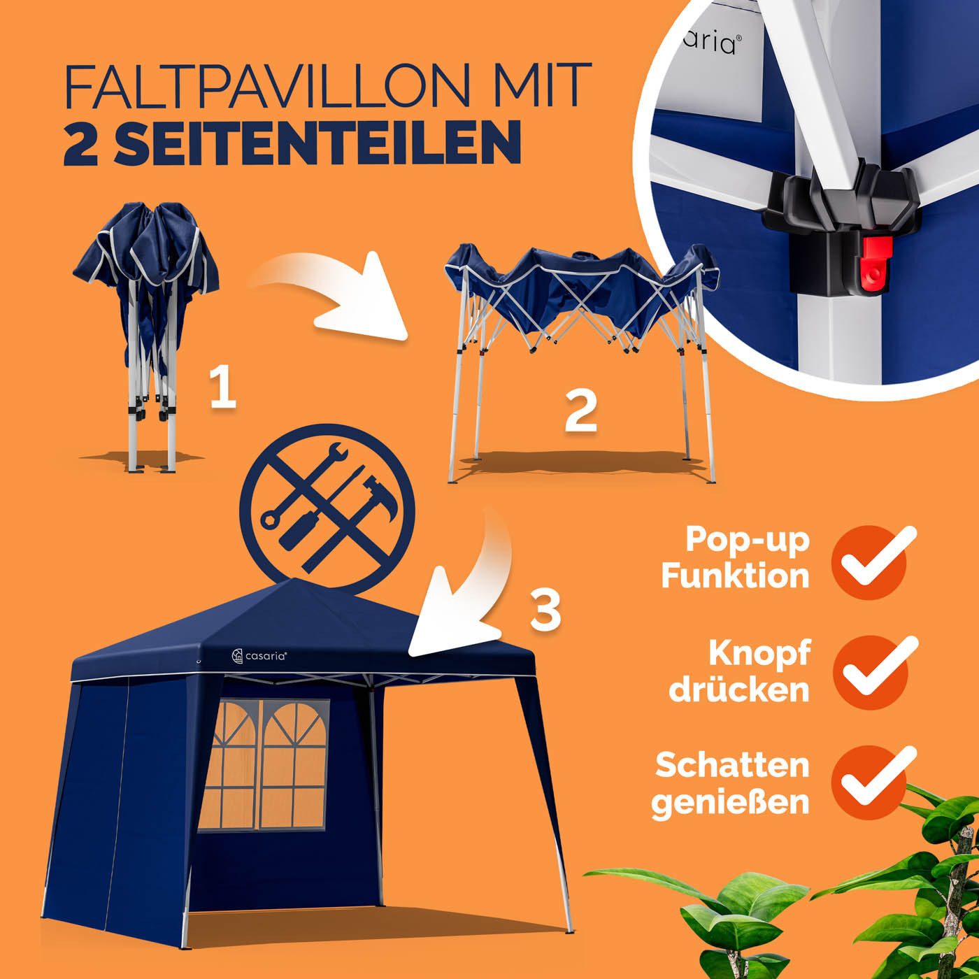 Casaria Pavillon, 300x300 cm Pavillon Set mit 2x Seitenwände UV-Schutz 50+ inkl. Tasche