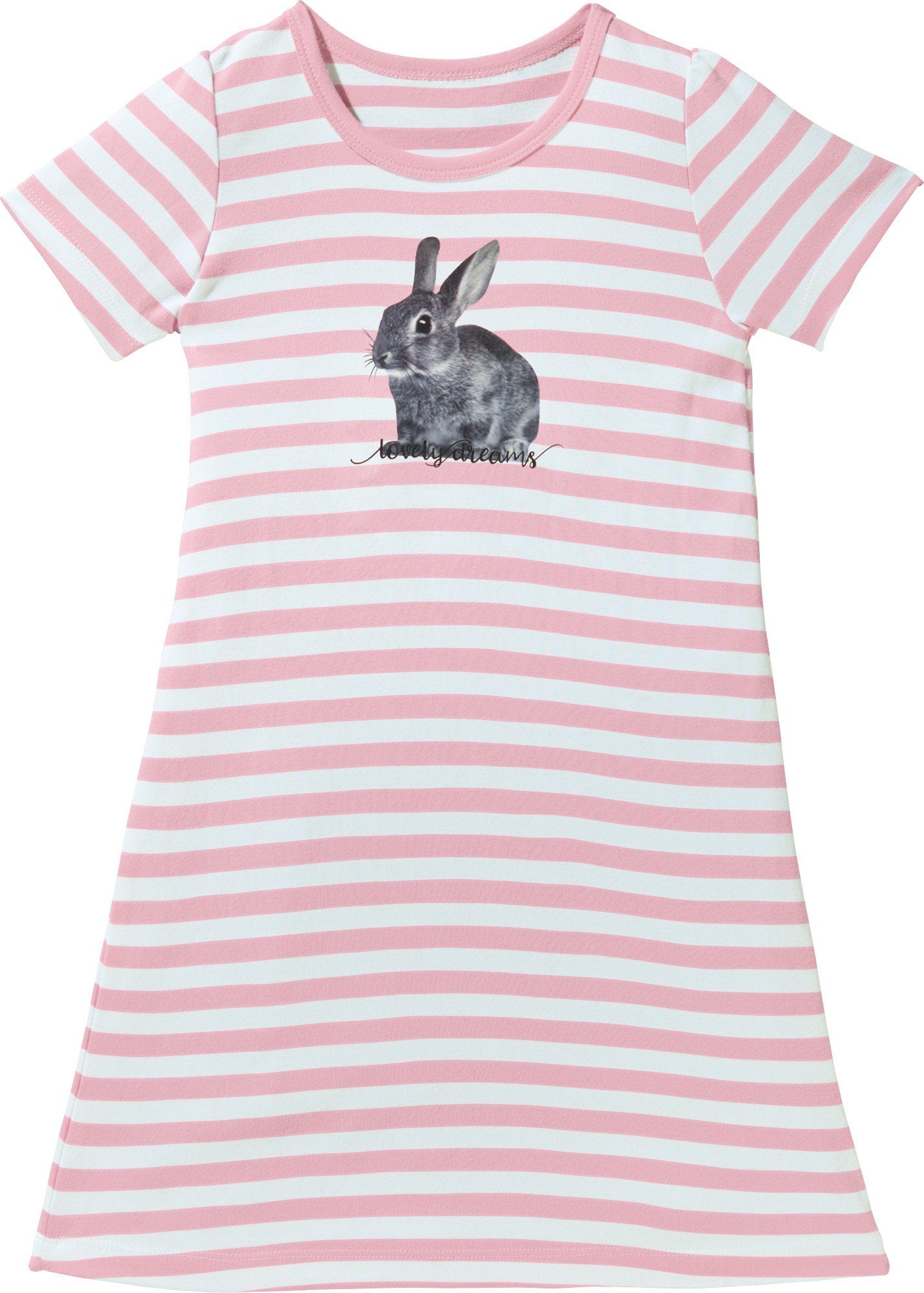 Erwin Müller Nachthemd Kinder-Nachthemd Single-Jersey Streifen: gestrickter Streifen/Tiermotive: Hase