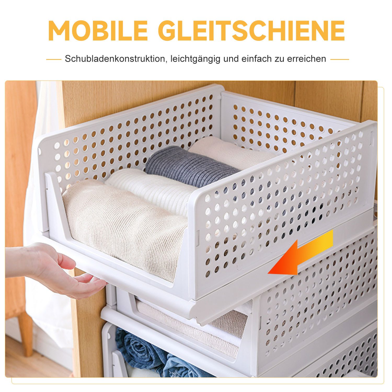SURFOU Schubladenbox 4er Set Stapelbare Kleiderschrank Organizer, (Faltbaren Regal Aufbewahrungsbox Trennwand Stapelschubladen), Plastik Lagerkisten für Zuhause Schlafzimmer Küche 33.5*43*14.2cm