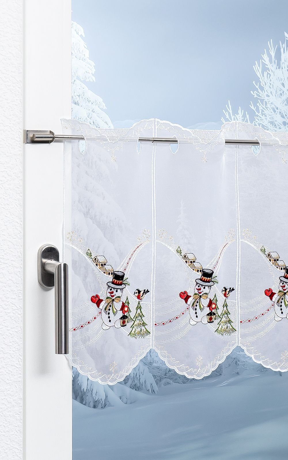 Plauener Spitze® Scheibengardine Schneemann Weihnachtsz. (1 St), transparent, HxB 40x48.6cm – Bild 4 von 4