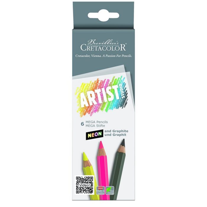 Brevilliers Cretacolor Buntstift 284 06 Mega Stifte 6er-Set: Neon & Graphit Artist Studio Künstlermaterial für Einsteiger