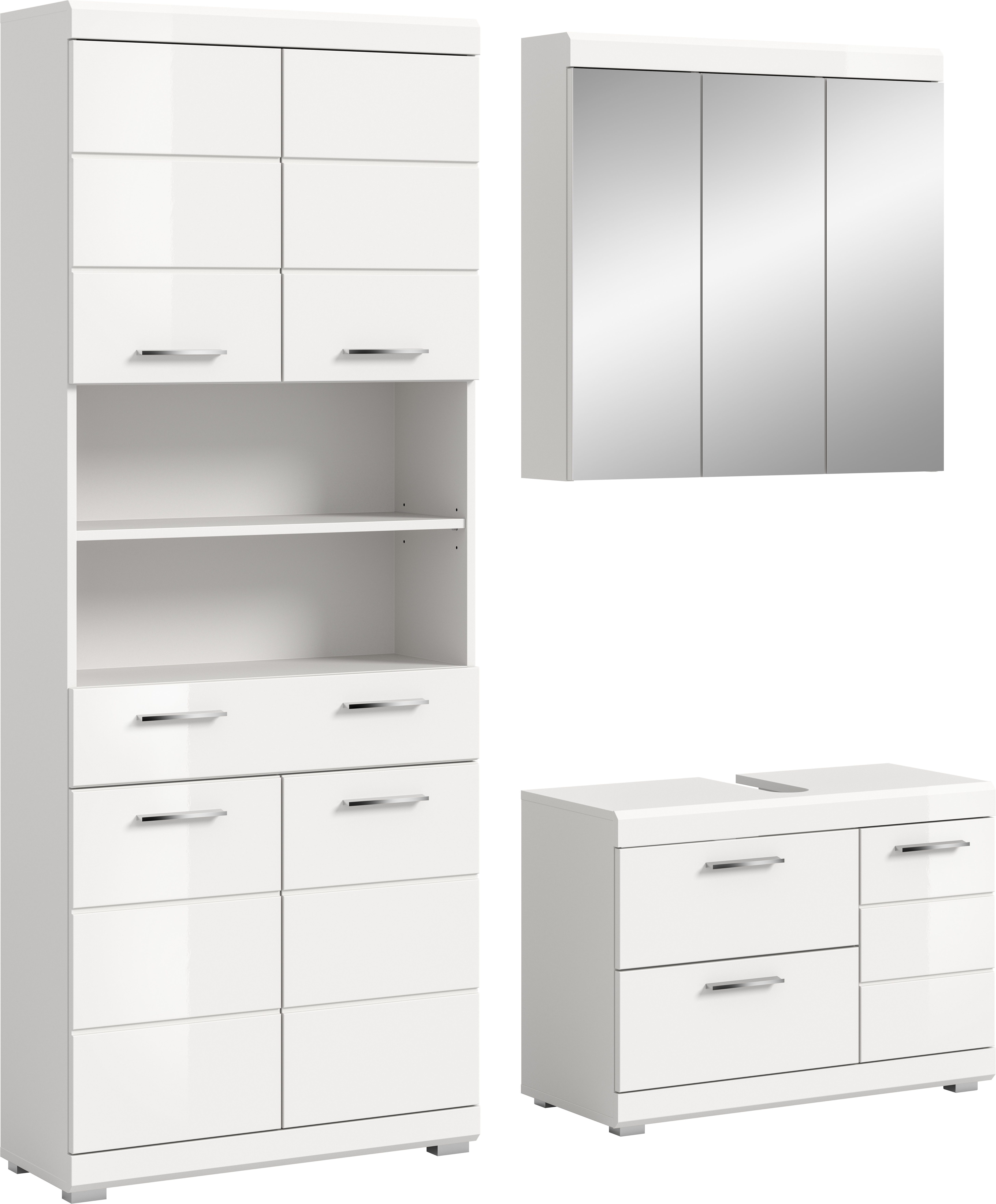 welltime Badmöbel-Set SIENA, 3-teilig, Waschbeckenunterschrank, Spiegel- & Hochschrank, (TOPSELLER!, individuell um weitere Artikel der Serie SIENA erweiterbar), Badmöbel, Kombination, Badezimmer, Badset, Möbel-Set, Set