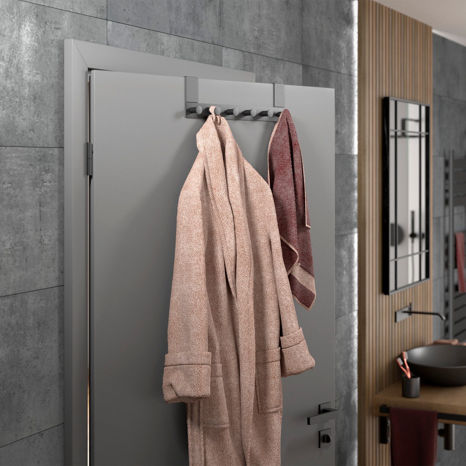 SO-TECH® Türgarderobe Garderobenleiste LINEA 380 x 110 mm, mit 6 Haken Türhaken, (1-St), Edelstahl schwarz matt, für Türen mit Falz max. 16 mm