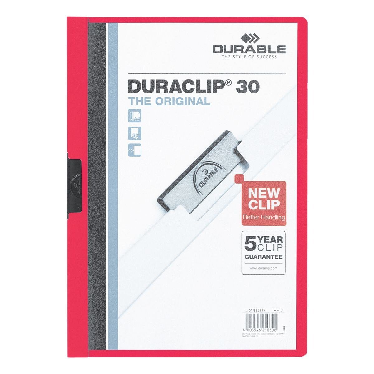 DURABLE Hefter Duraclip A4, bis 30, 30 Format Blatt rot DIN mit Klemmfunktion