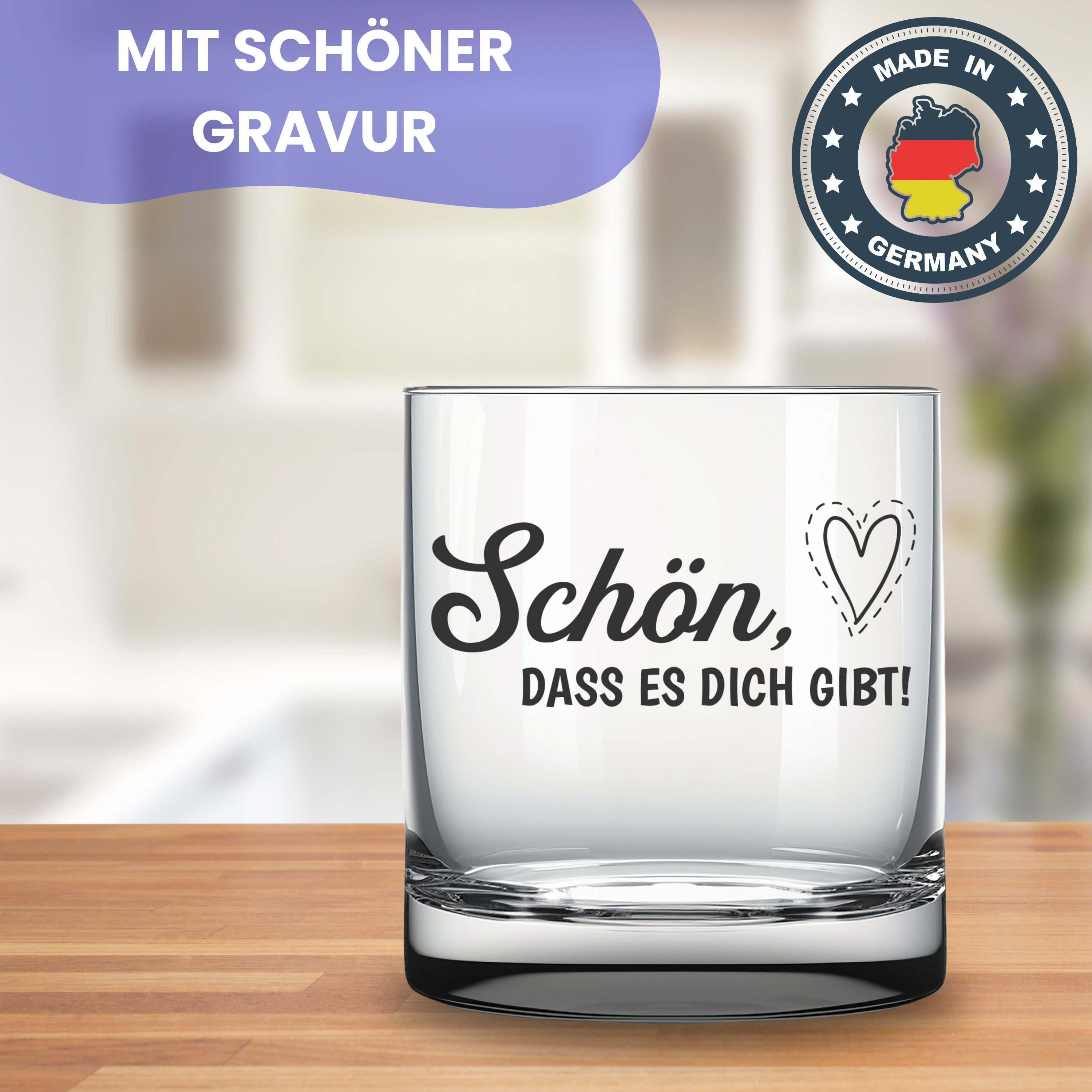 Lasernauten Whiskyglas Glas mit Gravur Schön, dass es dich gibt Geschenk für Freund Freundin, mit Gravur