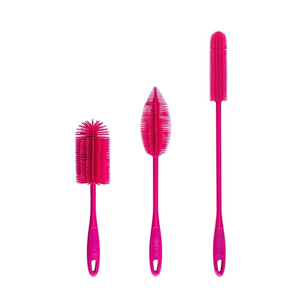 Kochblume Reinigungsbürsten-Set Silikonbürsten, (Spar-Set, 3-tlg), Köpfe untereinander austauschbar pink