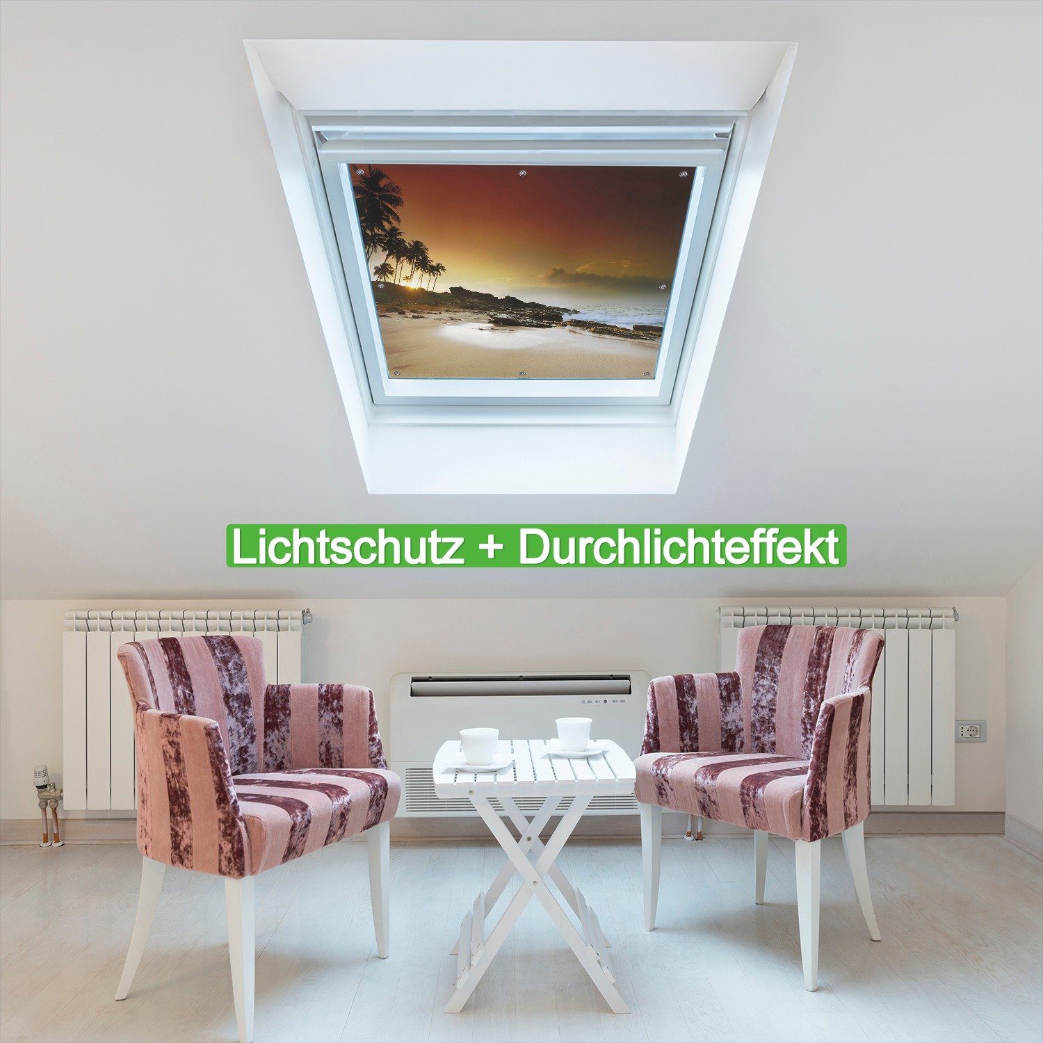 und mit Sonnenschutz Palmenstrand Sonnenuntergang, Wallario, blickdicht, Saugnäpfen, - wiederablösbar wiederverwendbar Sri mit Lanka