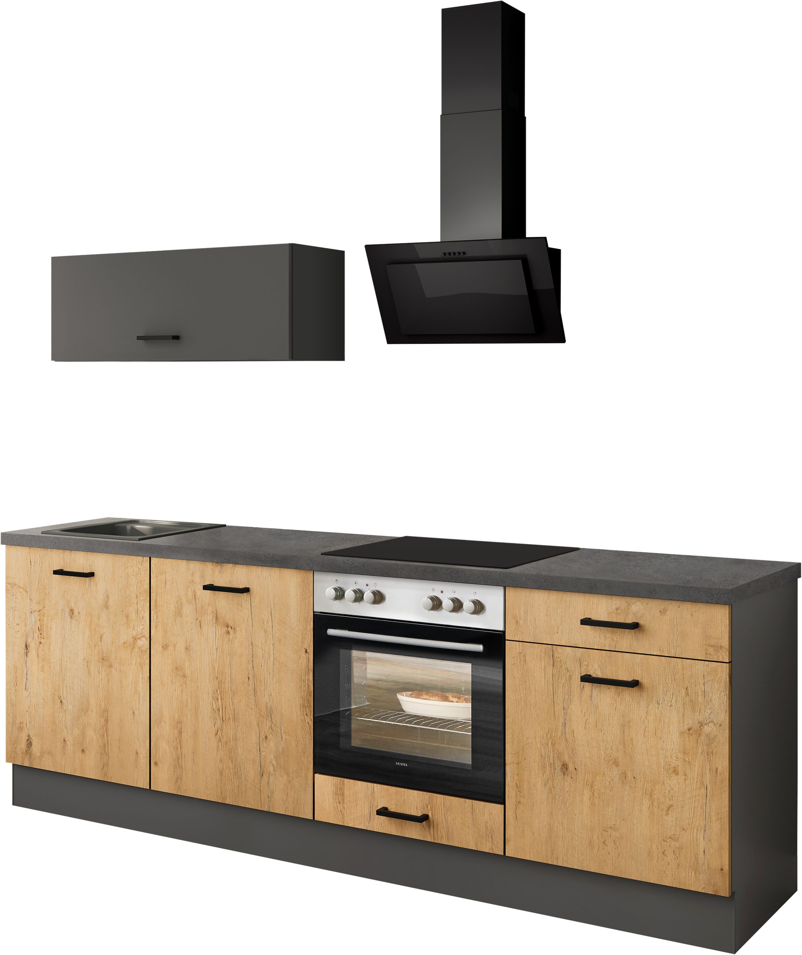 IMPULS KÜCHEN Küchenzeile Lissabon, Ausrichtung wählbar, Schubkästen mit Soft-Close, (Set), vormontiert, in verschiedenen Farben erhältlich, Breite 240 cm