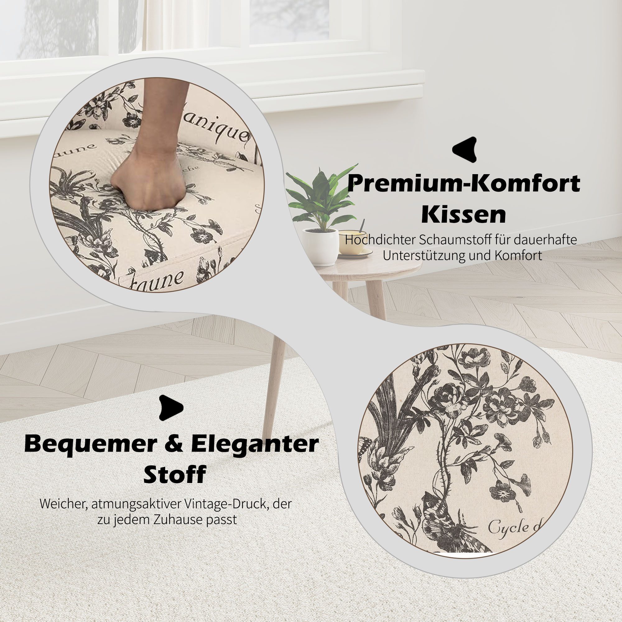 CANMOV Relaxsessel Akzentstuhl mit Hocker für Schlafzimmer, Wohnzimmer, Blumenmuster (1-St), Sessel mit hoher Federkraft und stabiler Rückenlehne – Bild 5 von 5