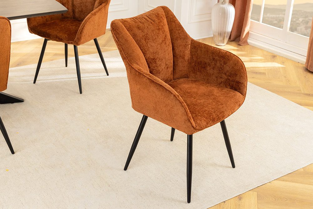 riess-ambiente Esszimmerstuhl AVIGNON rost braun - Chenille, Metall-Füße, drehbar, mit Armlehne (Einzelartikel, 1 St), 360° Drehfunktion im Retro-Design – ideal für Esszimmer oder Büro