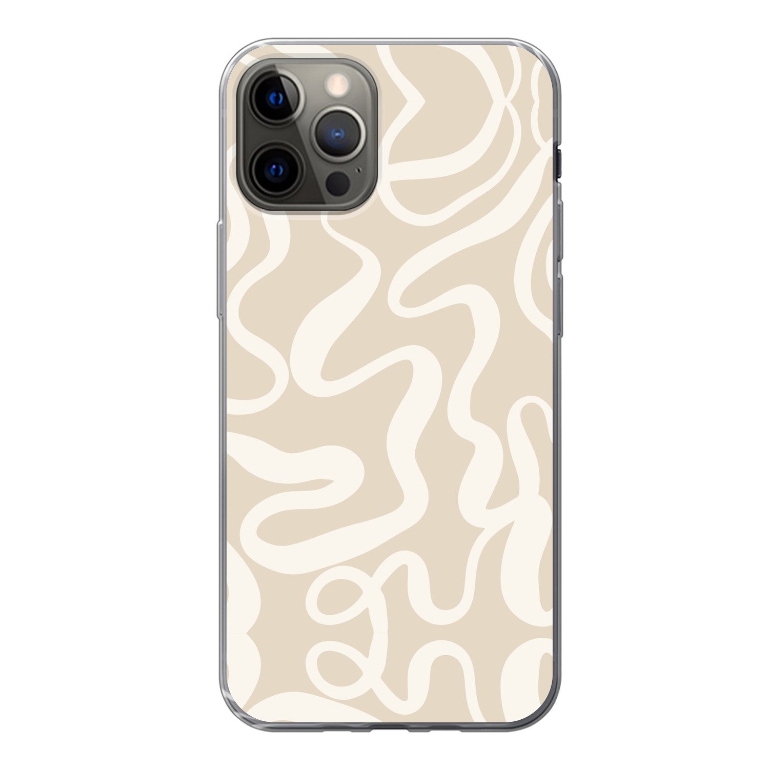 MuchoWow Handyhülle für Apple iPhone 13 Pro Linien - Abstrakt - Beige - Weiß - Minimalisti, Smartphone-Bumper, Print, Handy Schutzhülle Dünn