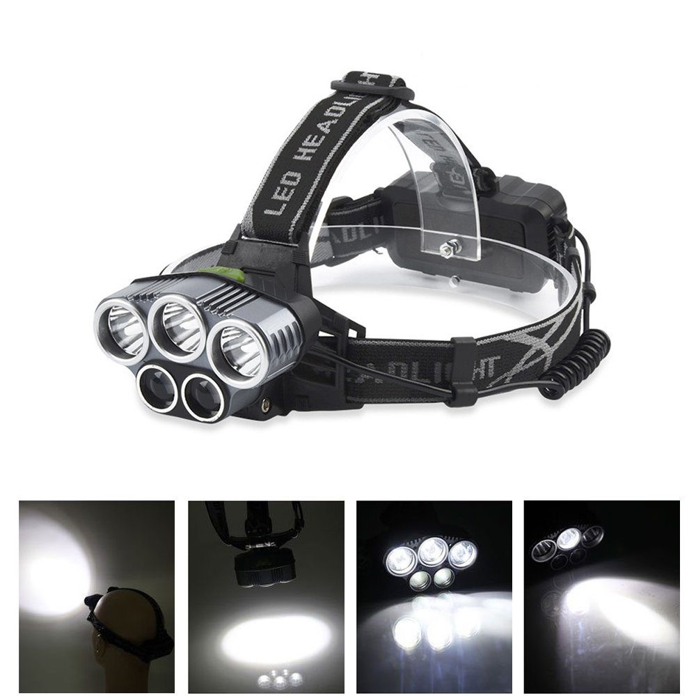 Kopflampe, LED 3000 Wiederaufladbare Wasserdicht zggzerg LED 6 Stirnlampe Modi Lumen 5