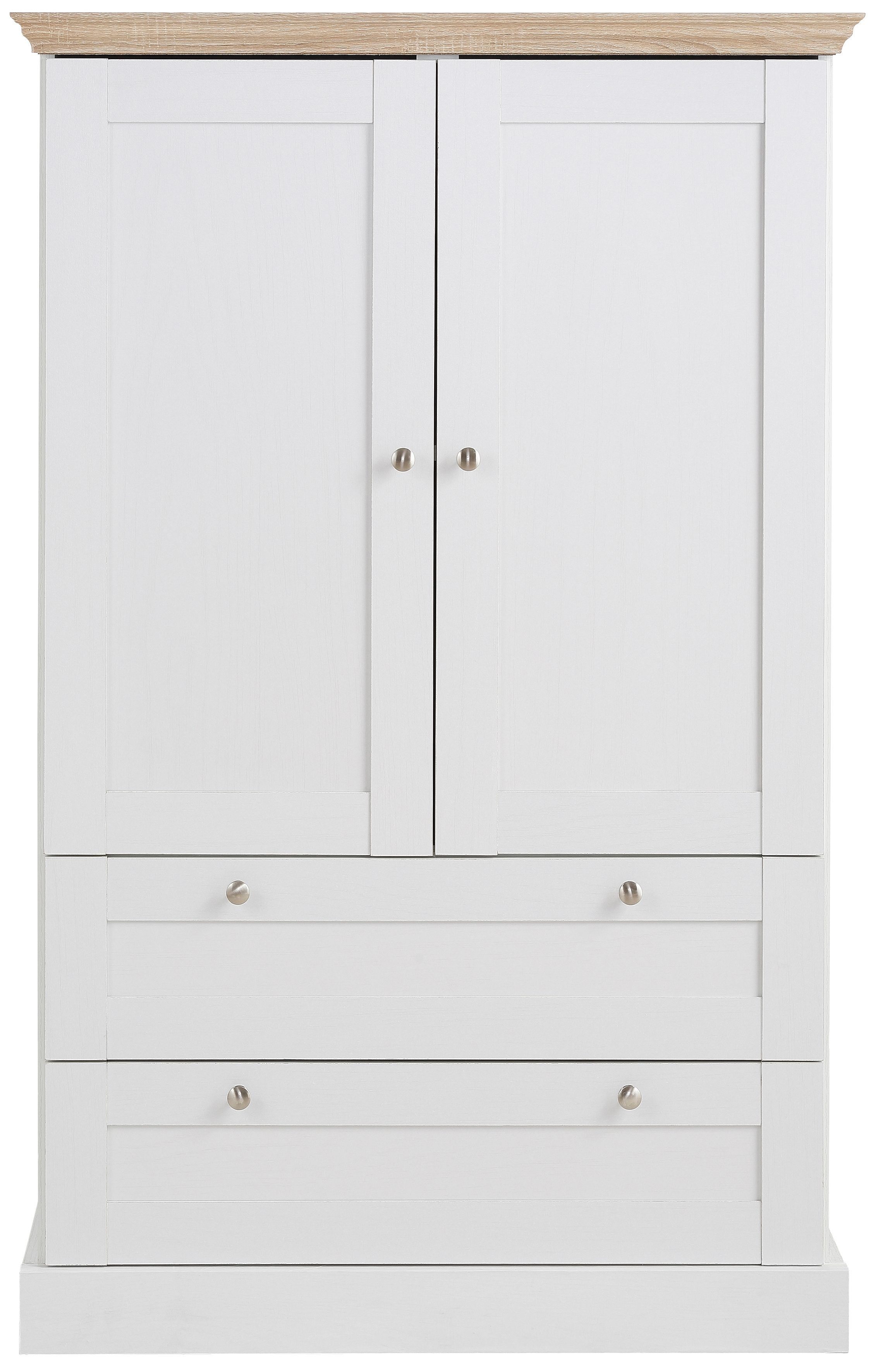 Home affaire Drehtürenschrank Binz, Wäscheschrank, Mehrzweckschrank, skandinavischer Landhausstil (B/H/T ca. 84/130/35 cm) viele Stauraummöglichkeiten, Metallgriffe, Türen mit Rahmen/ Kassetten