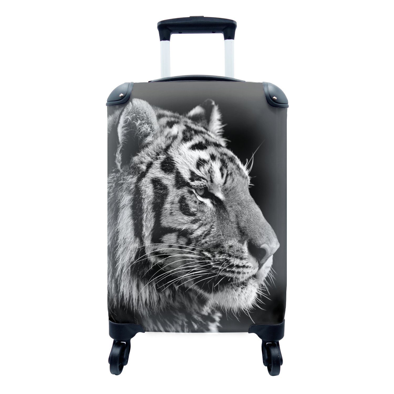 MuchoWow Handgepäckkoffer Tiger - Tiere - Schwarz - Weiß, 4 Rollen, Reisetasche mit rollen, Handgepäck für Ferien, Trolley, Reisekoffer