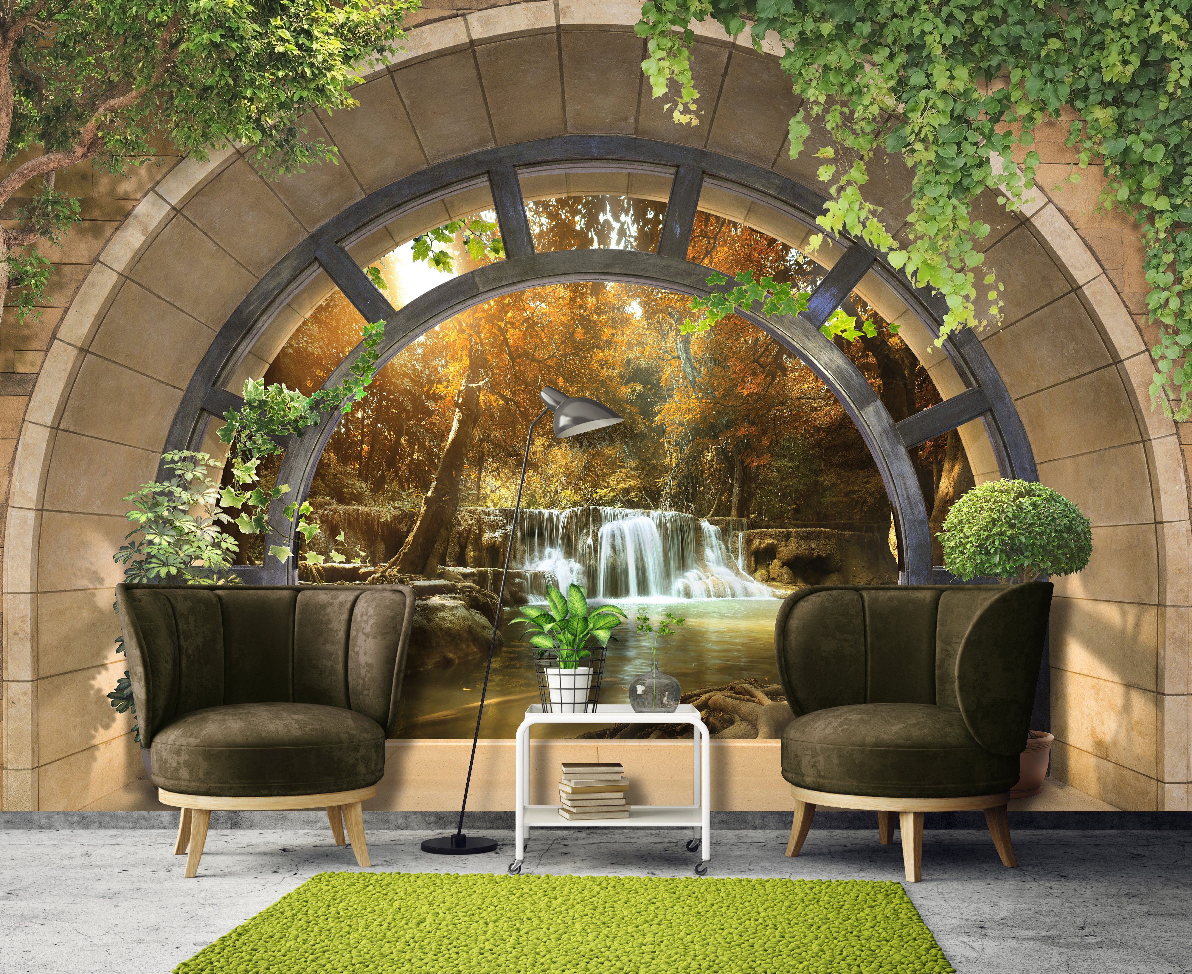 Wallarena Fototapete 3D Fenster Wasserfall Vlies Tapete Wohnzimmer Schlafzi günstig online kaufen