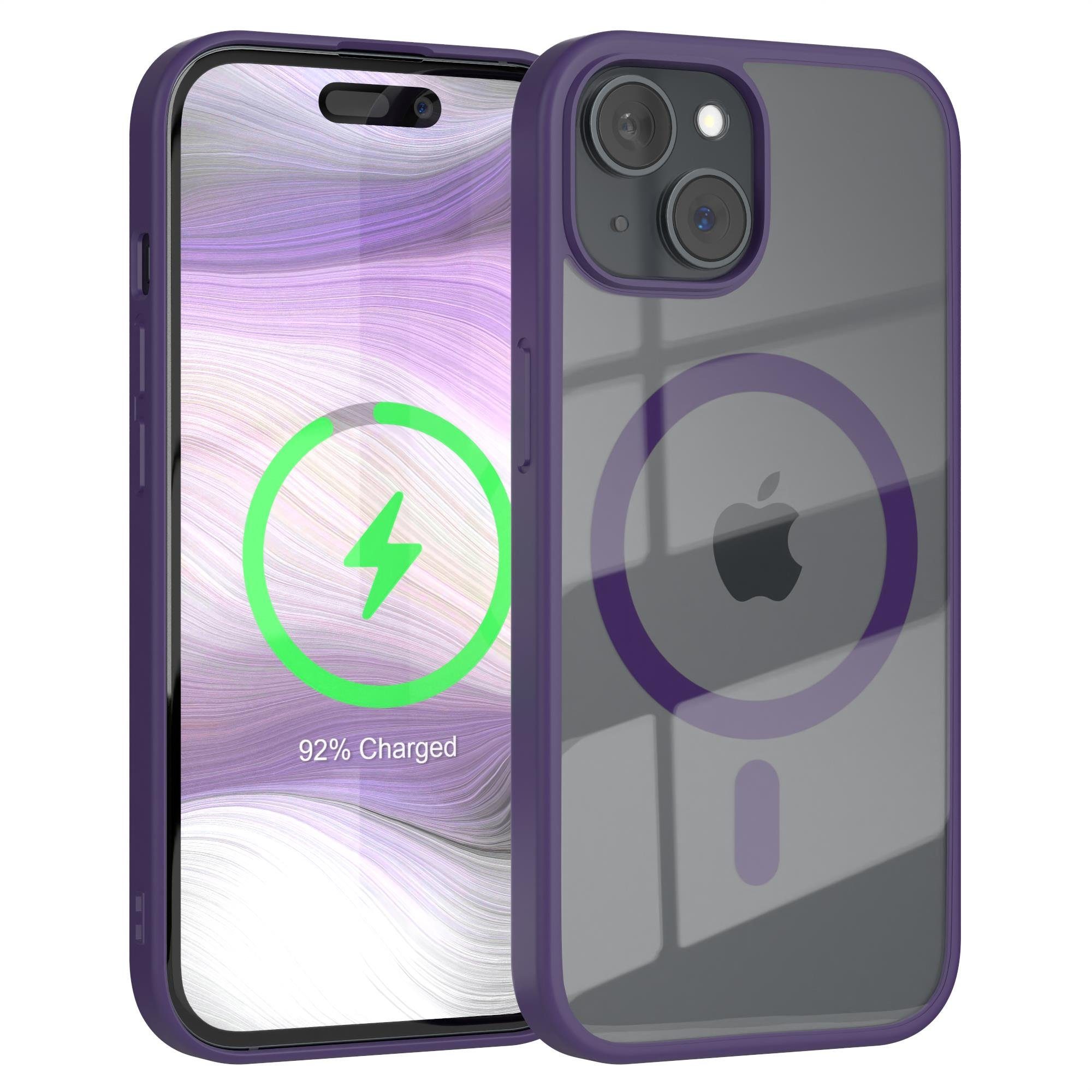 EAZY CASE Handyhülle Transparente Hülle mit MagSafe für iPhone 15 6,1 Zoll, Hülle mit Kameraschutz, Smart Case kompatibel mit Magsafe, Violett