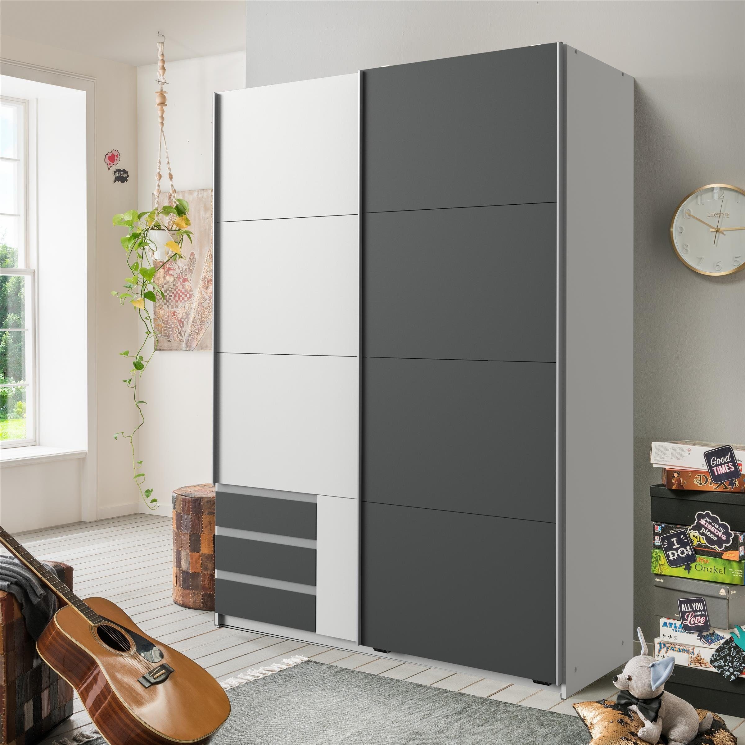 möbelando Schwebetürenschrank Eugenio 135 x 198 x 64 cm (B/H/T)