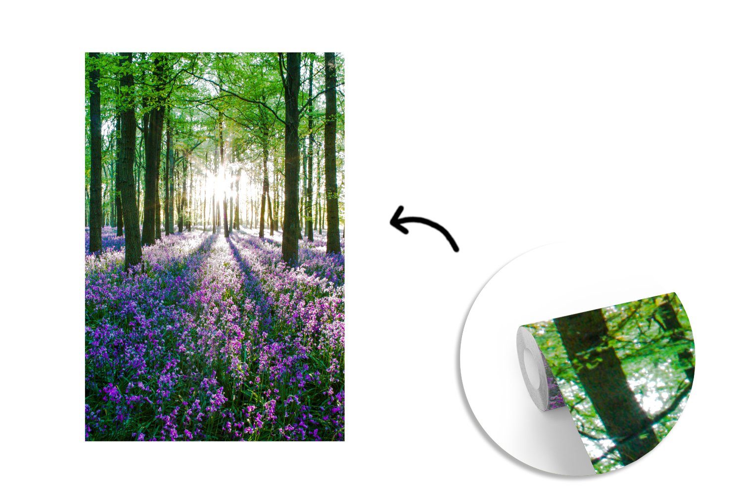 MuchoWow Fototapete Alle Bäume mit St), (3 Tapete Montagefertig Matt, violetten für Vinyl Sternhyazinthen bedruckt, dazwischen, Wandtapete Wohnzimmer