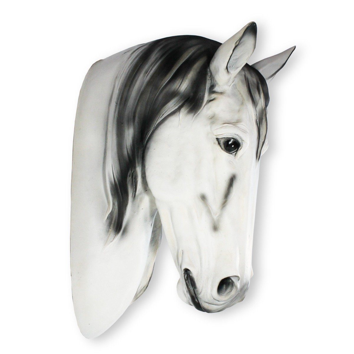 colourliving Tierfigur Pferdekopf Büste Detailreich, Pferd weiß Dekofigur Tierdeko, Wandmontage Wetterfest, Handbemalt