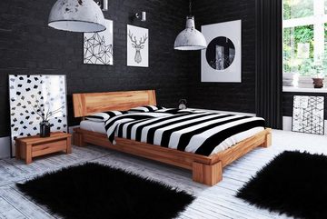 Natur24 Einzelbett Bett Tinci 1 niedrige Höhe 90x220 Kernbuche massiv mit Holzkopfteil