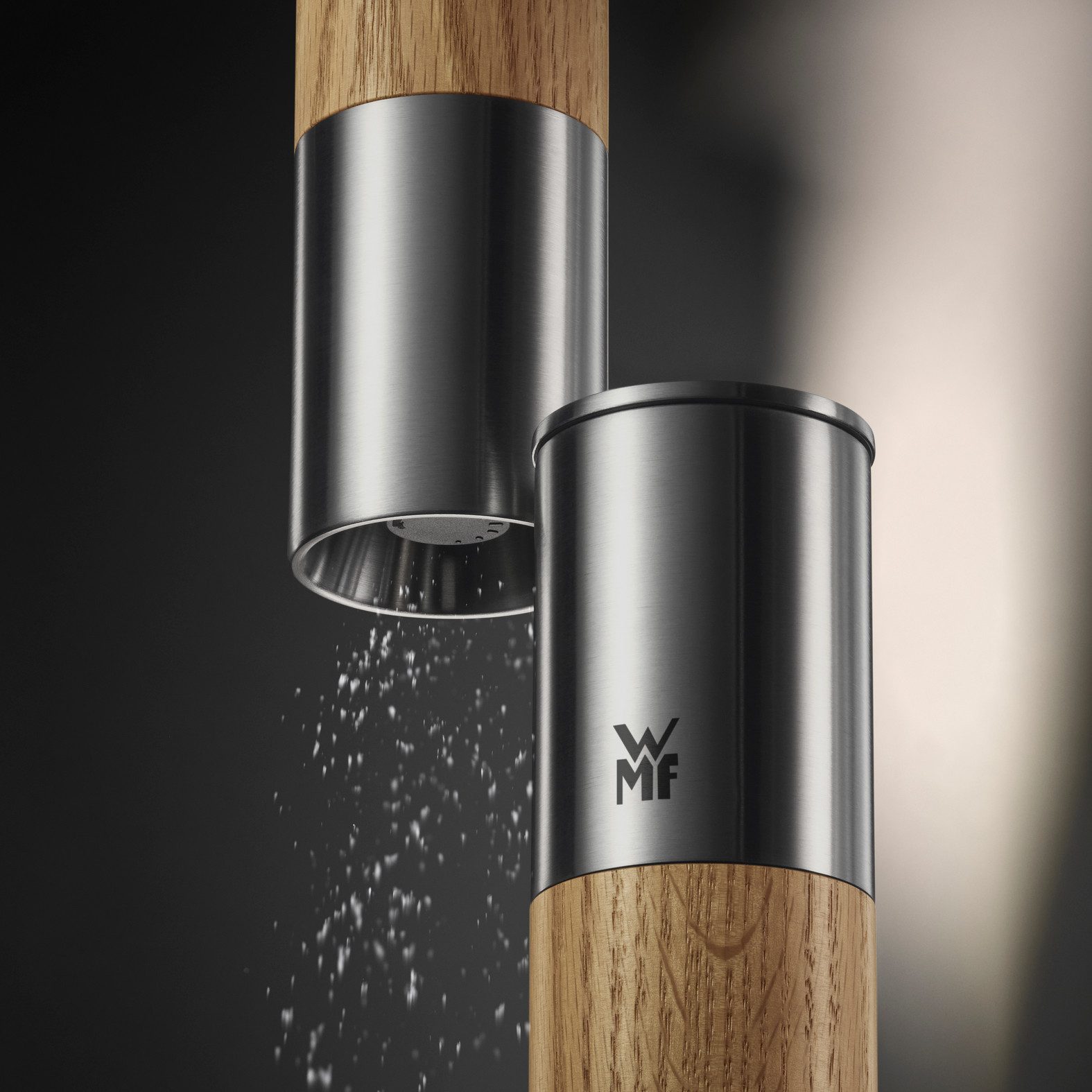WMF Gewürzmühle Nature Pro Edelstahl manuell, (1 Stück), Keramikmahlwerk, einstellbarer Mahlgrad, Aromaschutzdeckel, Holz