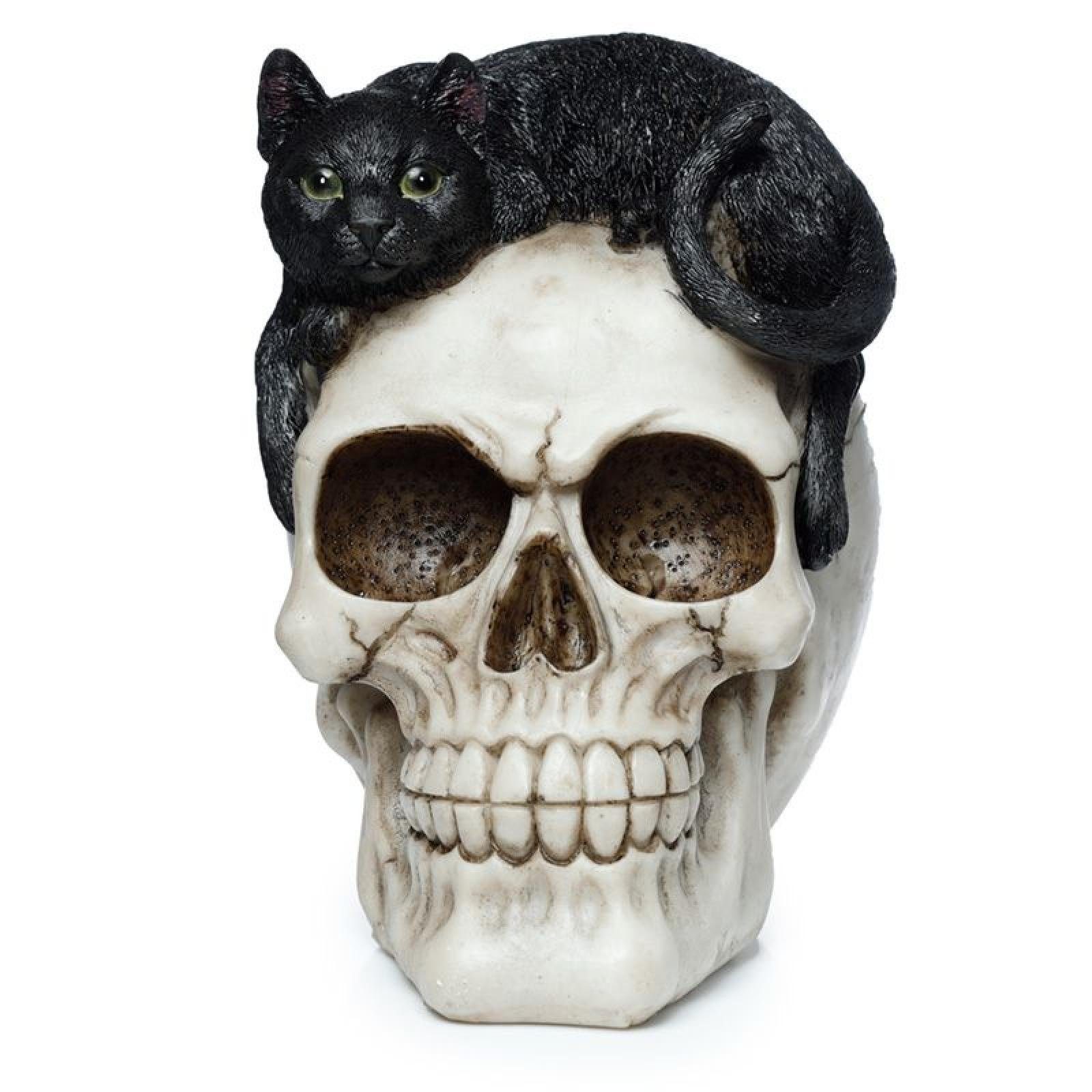 schwarze Totenkopf Katze Figur und Dekofigur Puckator