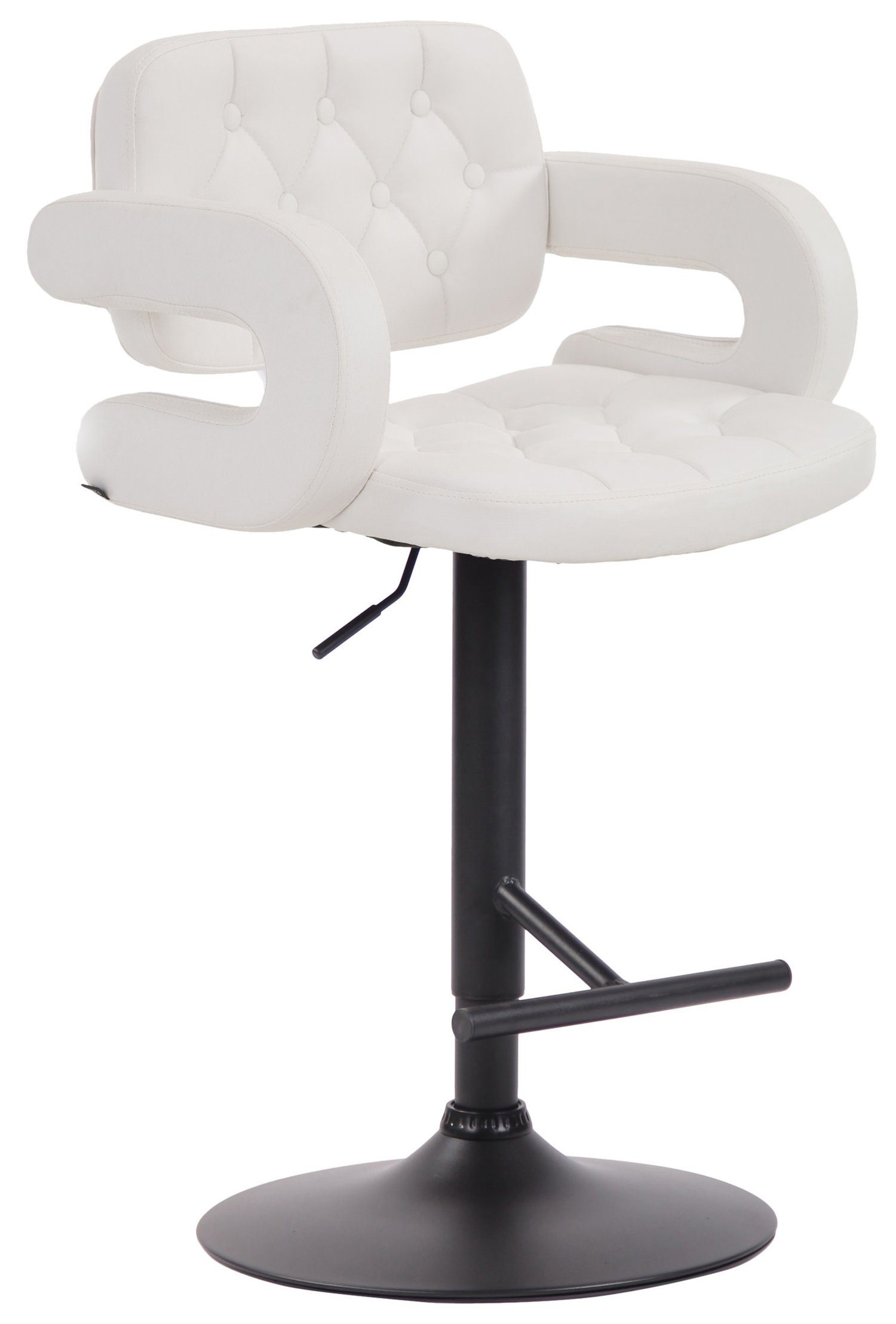 TPFLiving Barhocker Dublin (mit bequemer Rückenlehne und Fußstütze - Hocker für Theke & Küche), 360° drehbar - Gestell Metall schwarz - Sitzfläche: Kunstleder Weiß
